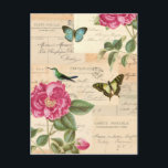 Girly Vintage Postkarte mit Rosen und<br><div class="desc">Digital-Collage von den Vintagen Bildern,  mit Rosen,  Schmetterlingen und einem Kolibri. Dank die Vielfalterbbibliothek für einige der Bilder verwendet in dieser Collage.</div>