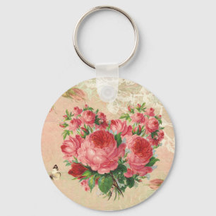 Girly Vintage Rosen-Herz-Collage Schlüsselanhänger