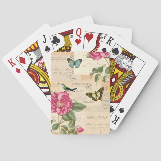 Girly Vintage Spielkarten mit Rose u. (Rückseite)