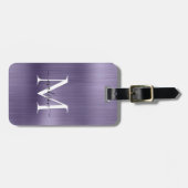 Girly Violet Brushed Metal Script Monogram Glam Gepäckanhänger (Vorderseite horizontal)