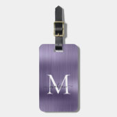 Girly Violet Brushed Metal Script Monogram Glam Gepäckanhänger (Vorderseite vertikal)