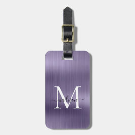 Girly Violet Brushed Metal Script Monogram Glam Gepäckanhänger