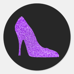Girly Violet Glitzer High Heel Black Runder Aufkleber