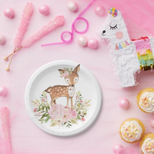 Girly Waldrotwild-Rosa-Blumenwaldgeburtstag Pappteller (Party)