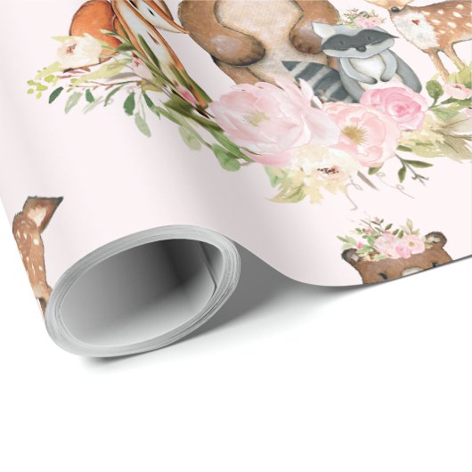 Girly Waldwaldtier-Babyparty-Geburtstag Geschenkpapier (Rolleneckpunkt)