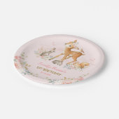 Girly Waldwaldtier-Blumen1. Geburtstag Pappteller (Schrägansicht)