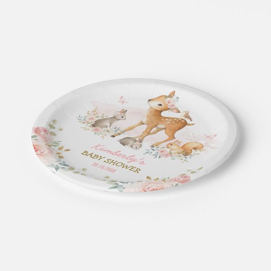 Girly Waldwaldtier-Rotwild-Häschen-Eichhörnchen Pappteller (Schrägansicht)