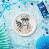 Girly WaldWaschbär-Rosa-Blumenwalddusche Pappteller (Party)