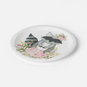 Girly WaldWaschbär-Rosa-Blumenwalddusche Pappteller (Schrägansicht)