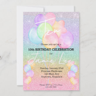 Girly Watercolor Ballon Geburtstagsparty Einladung