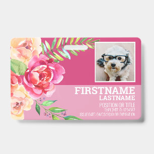 Girly Watercolor Blume Mitarbeiter Foto ID pink Ausweis