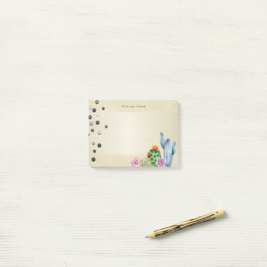 Girly Watercolor Cactus, Pearls - Post-it Klebezettel (Auf Schreibtisch)