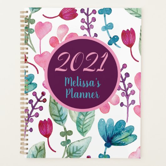 Girly Watercolor Floral Muster personalisieren Skr Planer (Vorderseite)