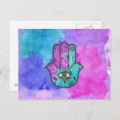 Girly Watercolor Floral Print Hamsa Hand Fatima Postkarte (Vorne/Hinten)
