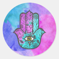 Girly Watercolor Floral Print Hamsa Hand Fatima