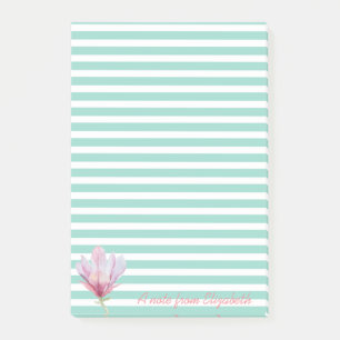 Girly Watercolor Magnolie auf Streifen - Personali Post-it Klebezettel