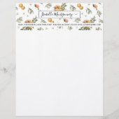 Girly Watercolor Mandarine Citrus Boho | Monogramm Briefbogen (Vorderseite)