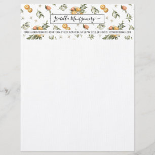 Girly Watercolor Mandarine Citrus Boho Monogramm Briefbogen