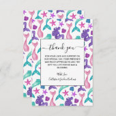 Girly Watercolor Mermaids Tales Seashells Pattern Dankeskarte (Vorne/Hinten)
