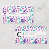 Girly Watercolor Mermaids Tales Seashells Pattern Visitenkarte (Vorne/Hinten)