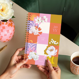 Girly Watercolor Peony Florals Retro Planer