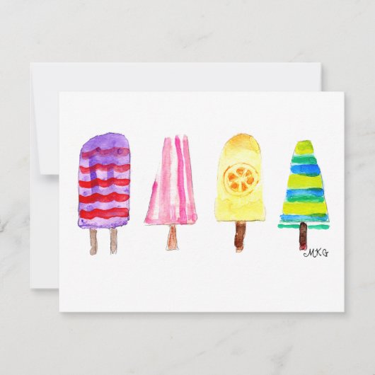 Girly Watercolor Popsicles HandGezeichnet Mitteilu (Vorderseite)
