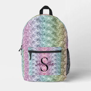 Girly Watercolor Rainbow-Muster Monogram Bedruckter Rucksack