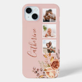 Girly Watercolor Rose 3-Foto & Name Case-Mate iPhone Hülle (Rückseite)