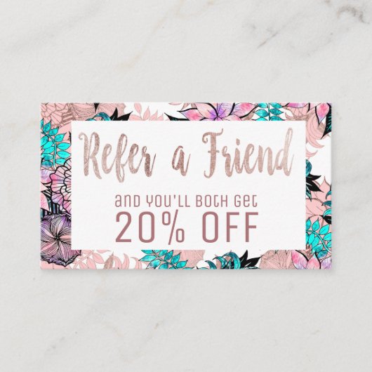 Girly Watercolor-Rosen-Goldblumenempfehlungs-Karte Empfehlungskarte (Vorderseite)