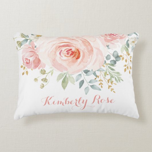 Girly Watercolor Roses Roses Kinderzimmer Deco Dekokissen (Vorderseite)