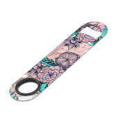 Girly Watercolor-und Rosen-Goldblumenillustration Speed Flaschenöffner (Rückseite Schrägansicht)