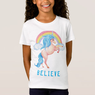 Girly Watercolor Unicorn Rainbow "Glaube" T-Shirt