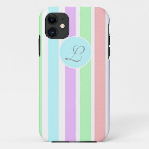 Girly weiche Pastellfarben Streifen, Monogramm. Case-Mate iPhone Hülle