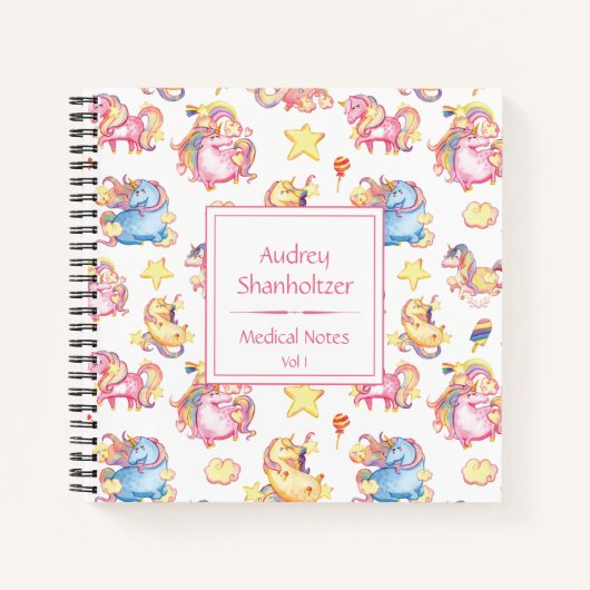 Girly Whimsical Unicorns Mit Monogramm Scheduler | Notizblock (Vorderseite)