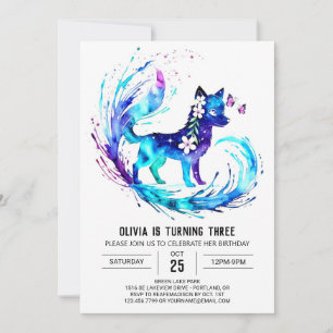 Girly Whimsical Wolf Digital Girl Geburtstag Einladung