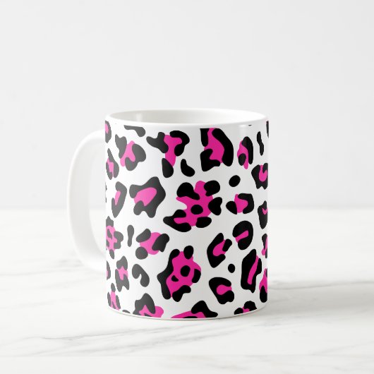 Girly White Black and Hot Pink Leopard Kaffeetasse (Vorderseite Links)