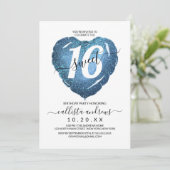 Girly White Blue Glitzer Herzballon Sweet 16 Einladung (Stehend Vorderseite)