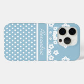 Girly White Blume und Polka Dots on Light Blue Case-Mate iPhone Hülle (Rückseite (Horizontal))