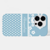 Girly White Blume und Polka Dots on Light Blue Case-Mate iPhone Hülle (Rückseite (Horizontal))