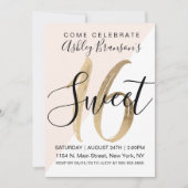 Girly White Blush Rosa Geo Imitat Goldfolie Süß 16 Einladung (Vorderseite)