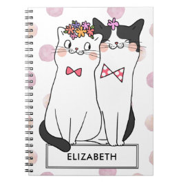 Girly White Cat mit Watercolor Polka Dots Muster Notizblock