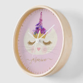 Girly White Caticorn Face auf Pink Gold Script Nam Uhr (Winkel)