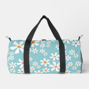 Girly White Daisies auf helltürkisfarbenem Hinterg Duffle Bag