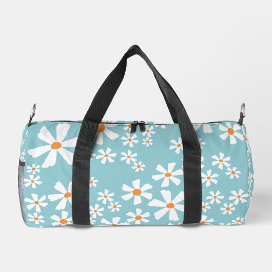 Girly White Daisies auf helltürkisfarbenem Hinterg Duffle Bag (Rückseite)