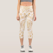 Girly White Gold Mandala Floral Capri Leggings (Vorderseite)