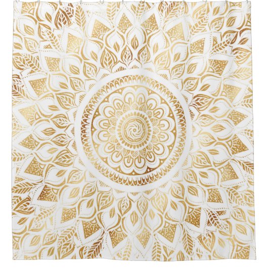 Girly White Gold Mandala Floral Duschvorhang (Vorderseite)