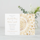 Girly White Gold Mandala Floral Einladung (Stehend Vorderseite)