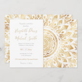 Girly White Gold Mandala Floral Einladung (Vorne/Hinten)