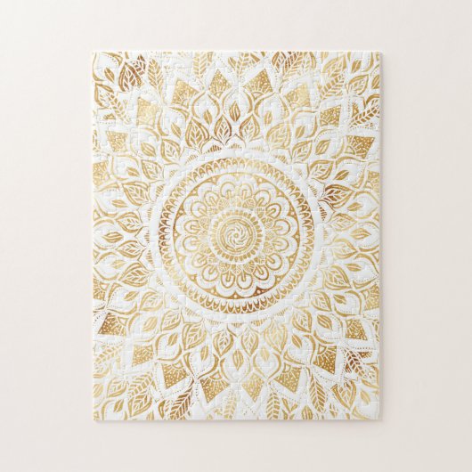 Girly White Gold Mandala Floral Puzzle (Vertikal)