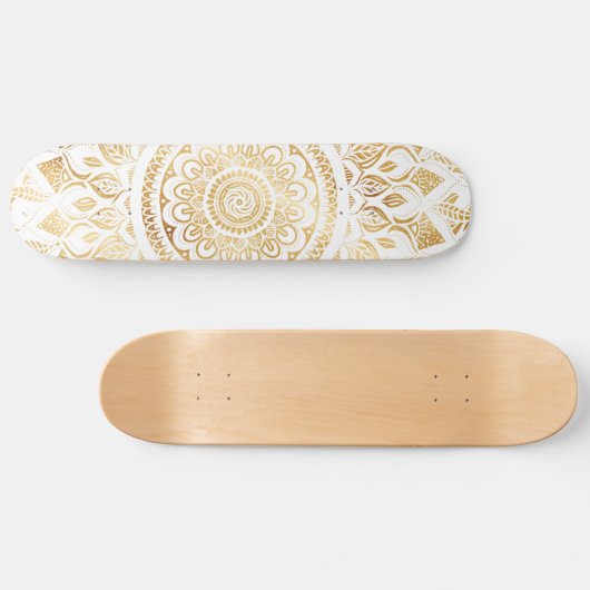 Girly White Gold Mandala Floral Skateboard (Horizontal)